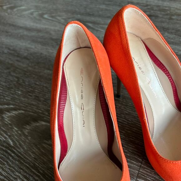 EUC Enrico Cuini Farah Tangerine Suede Pumps 35.5 C Rose Gold Heel ALIA Tech 4in - Picture 8 of 16